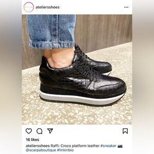 Atelier “Raffi” black croco embossed leather platform sneaker sz 6